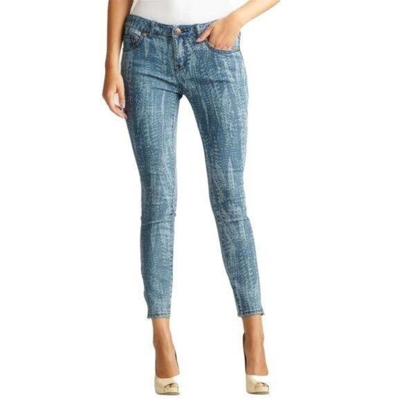 Free People Feather Print Ankle Zip Skinny Cropped Jeans size 27 Indie Y2K - Picture 2 of 14